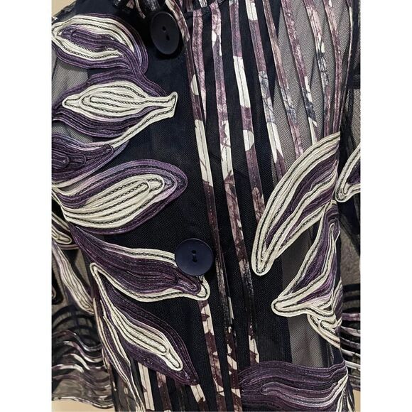 Chico’s Travelers Collection Striped Floral-Embroidered Jacket Size 0 - Picture 7 of 10